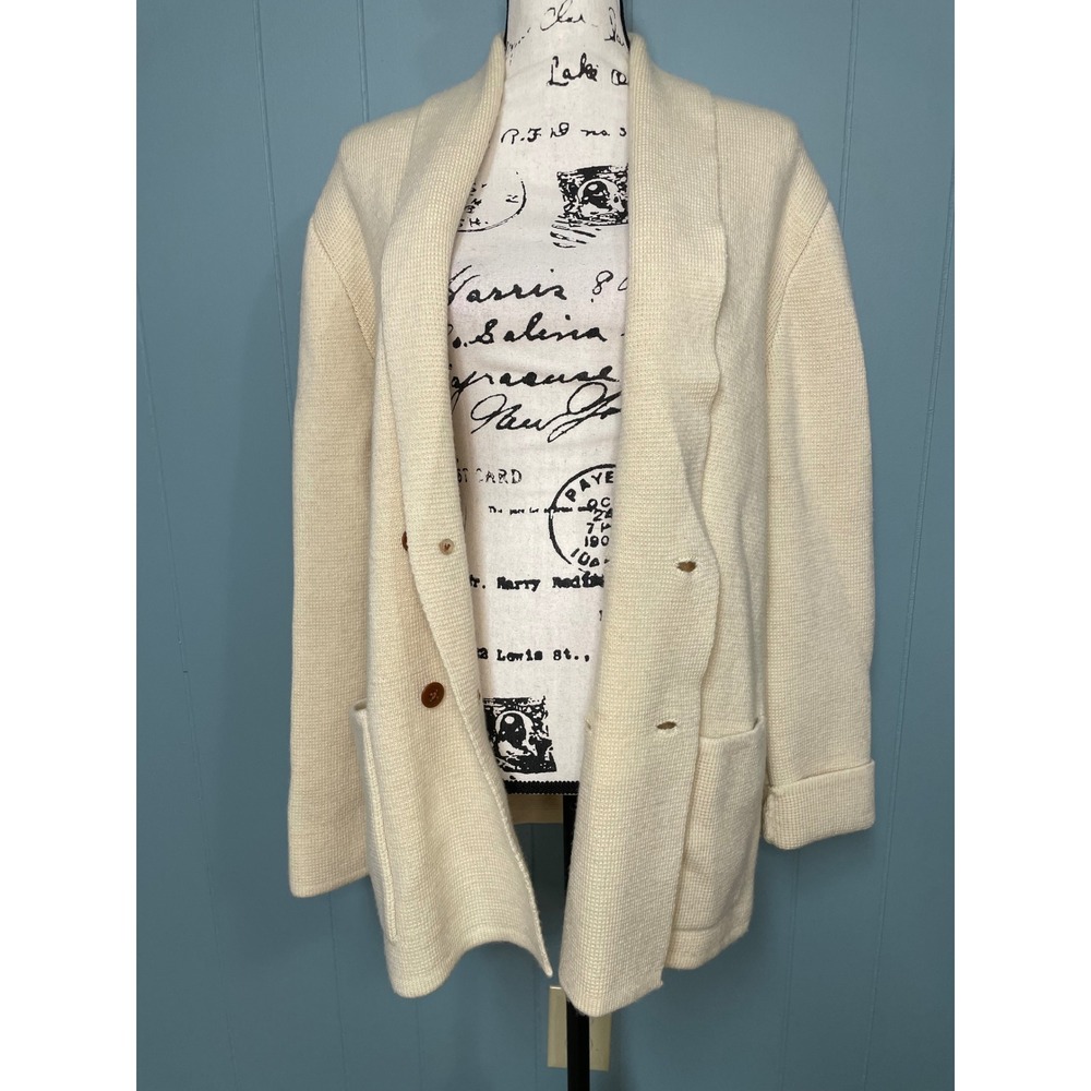 Vintage Calvin Klein Collar Cardigan Men XL Cream Excellent Double Breasted Knit